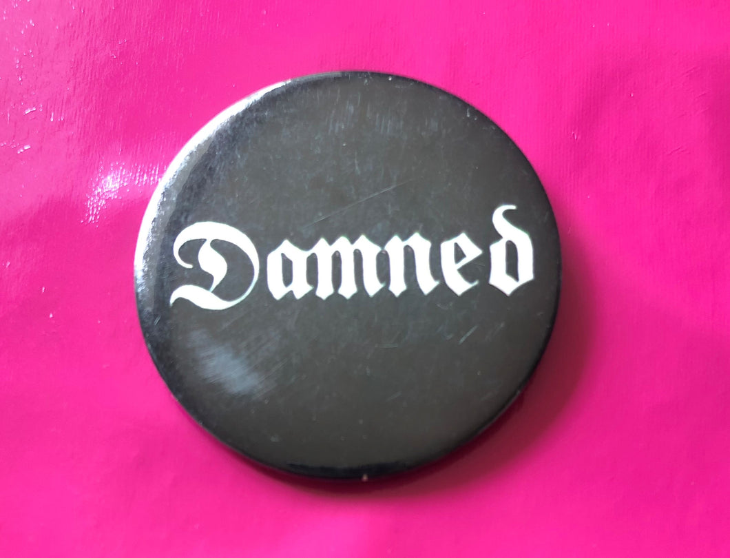 Damned - Original Vintage Metal Badge 63mm Punk Rock Bin Lid Type