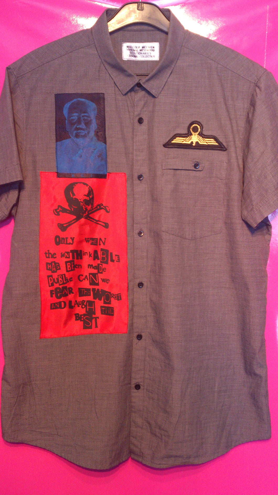 Punk Shirt in Anarchy Style With Slogan Patches etc Size Large